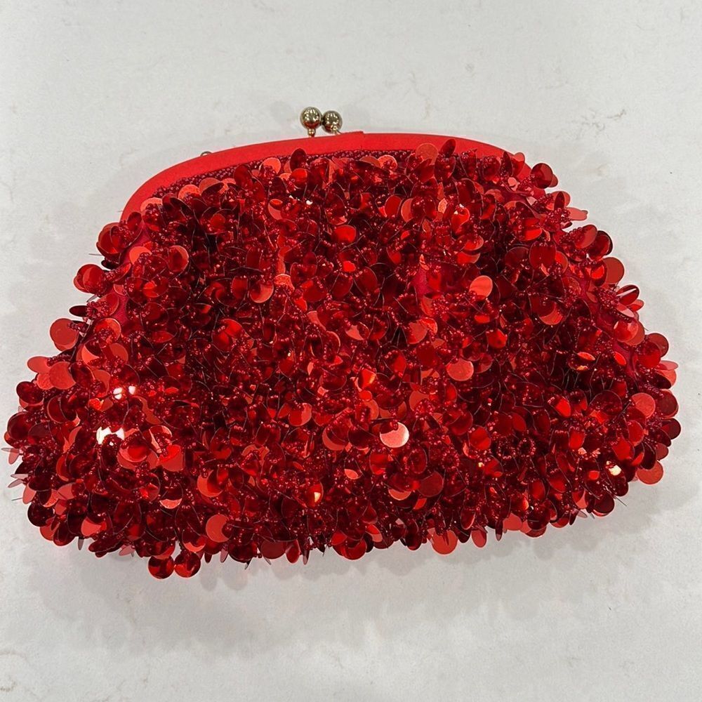 Beaded Sequin Red Handbag Glittery Bold Medium Size